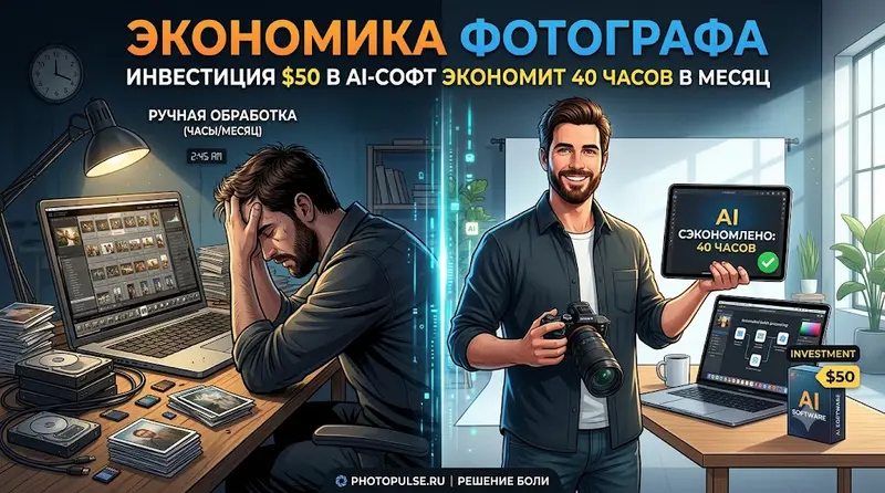 Экономика фотографа: как инвестиция в $50 в AI-софт экономит 40 часов времени в месяц